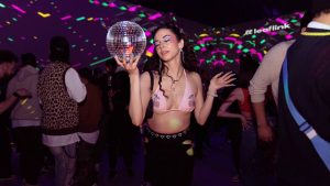Disco ball girl at Cultivate event