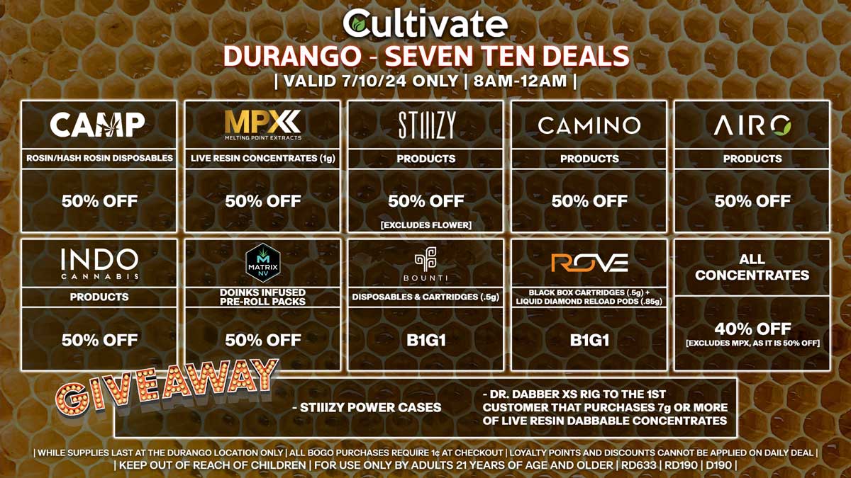 Cultivate Las Vegas Dispensary Daily Deals! Valid WEDNESDAY 7/10 Only | 8AM-12AM | While Supplies Last!