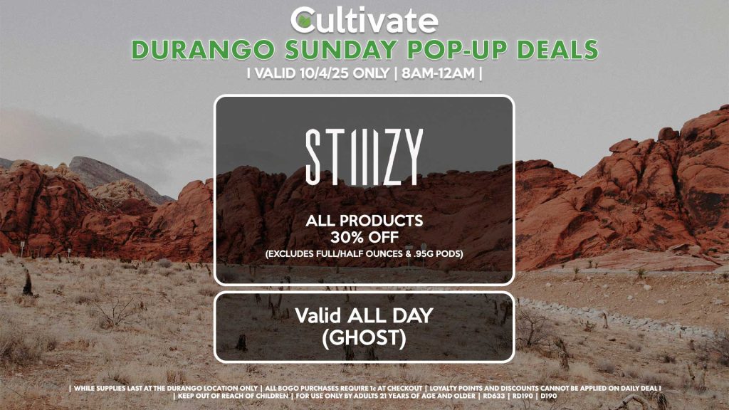 STIIIZY (SM & D) All Products for 30% Off (Excludes Full/Half Ounces & .95g Pods) Valid ALL DAY (GHOST)