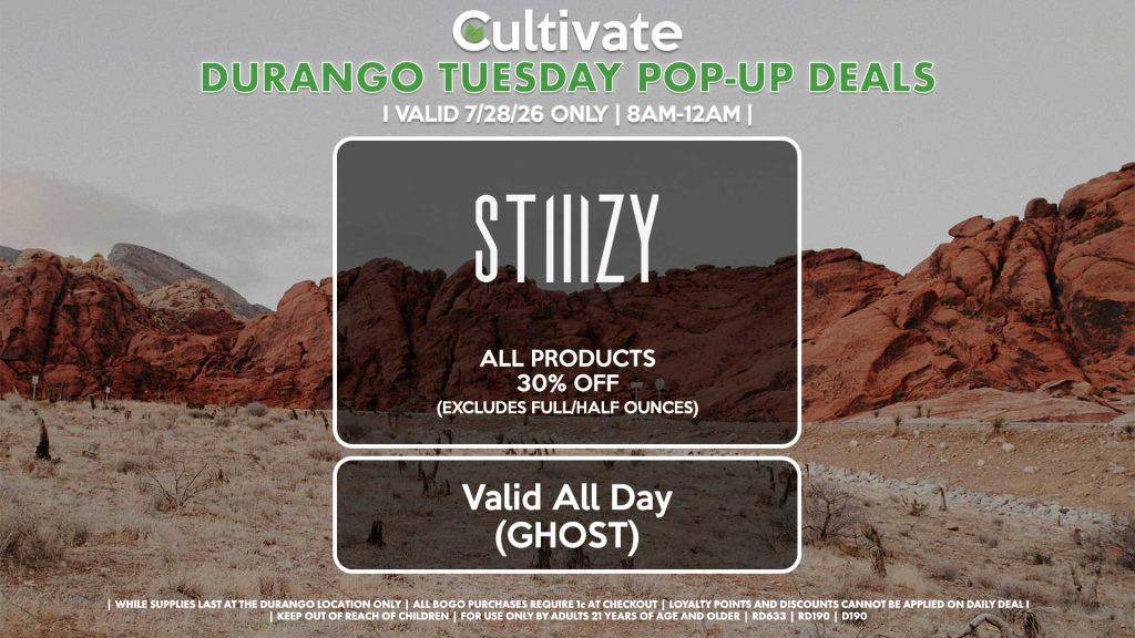 STIIIZY (SM & D) All Products 30% OFF (Excludes Full/Half Ounces) Valid ALL DAY (GHOST)