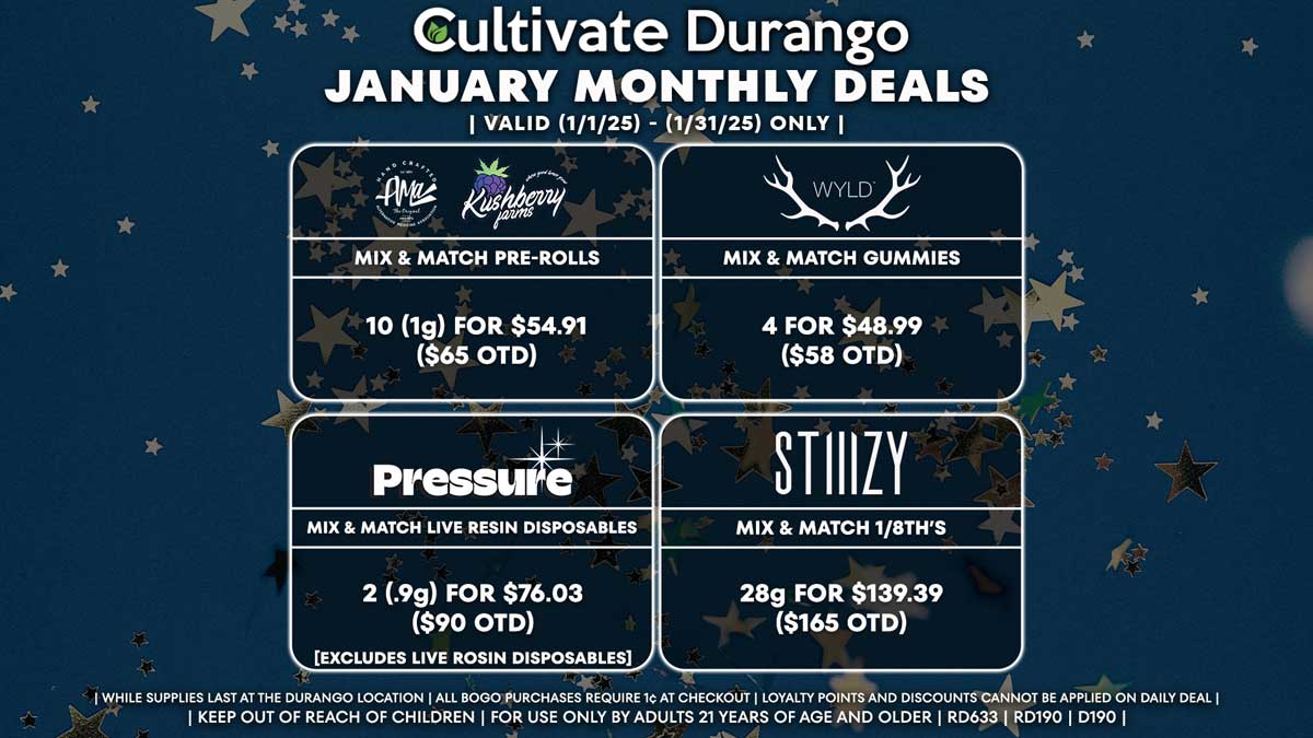 Cultivate Las Vegas Dispensary Daily Deals! Valid Month of January 1/1-1/31 Only | While Supplies Last!