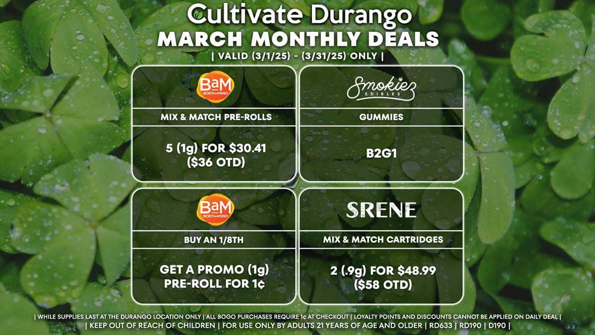 Cultivate Las Vegas Dispensary Daily Deals! Valid Month of March 3/1-3/31 Only | While Supplies Last!