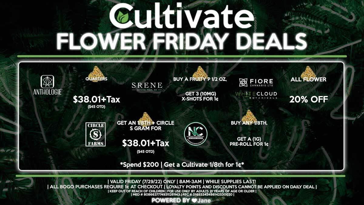 Cultivate Las Vegas Dispensary Daily Deals! Valid FRIDAY 8/5 Only | 8AM-3AM | While Supplies Last!