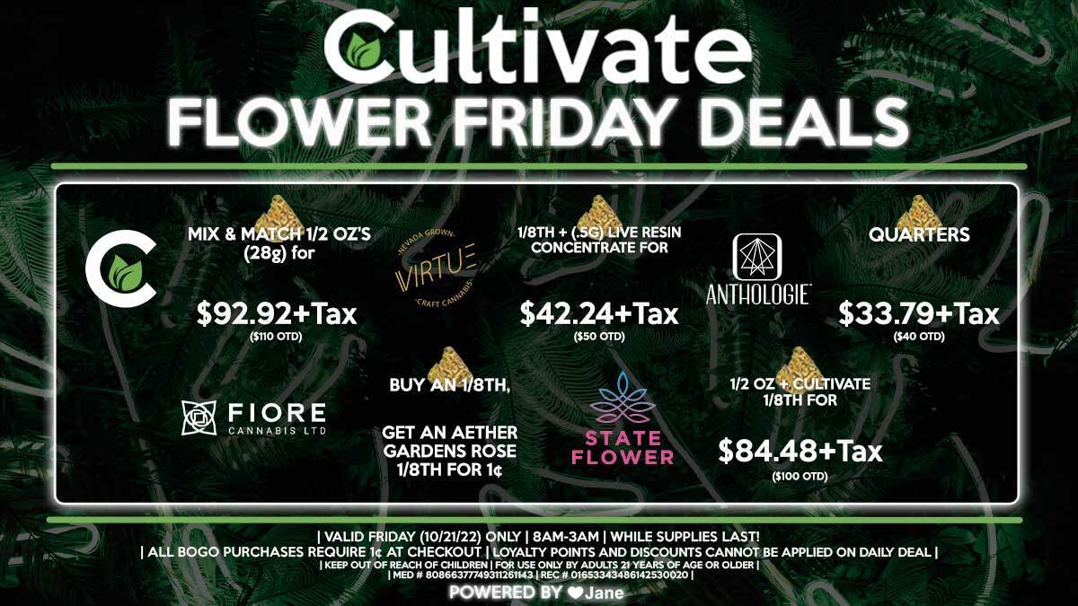 Cultivate Las Vegas Dispensary Daily Deals! Valid FRIDAY 10/21 Only | 8AM-3AM | While Supplies Last!