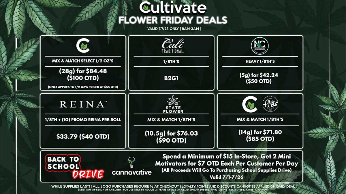 Cultivate Las Vegas Dispensary Daily Deals! Valid FRIDAY 7/7 Only | 8AM-3AM | While Supplies Last!