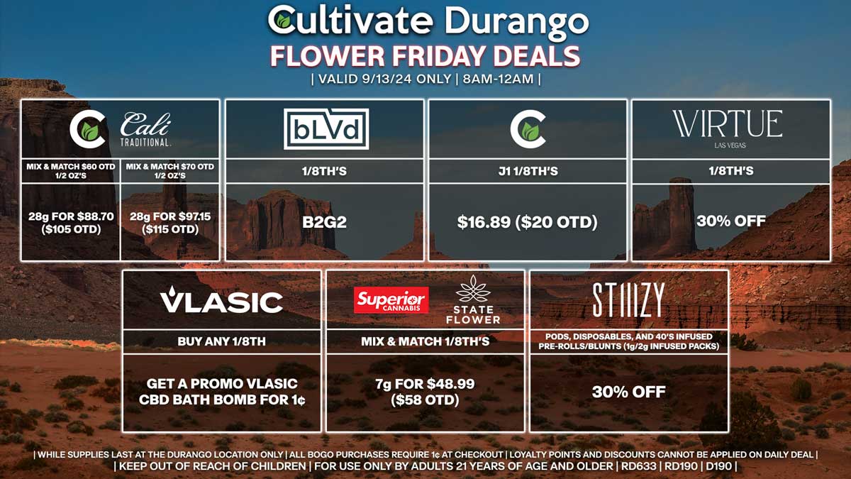 Cultivate Las Vegas Dispensary Daily Deals! Valid FRIDAY 9/13 Only | 8AM-12AM | While Supplies Last!