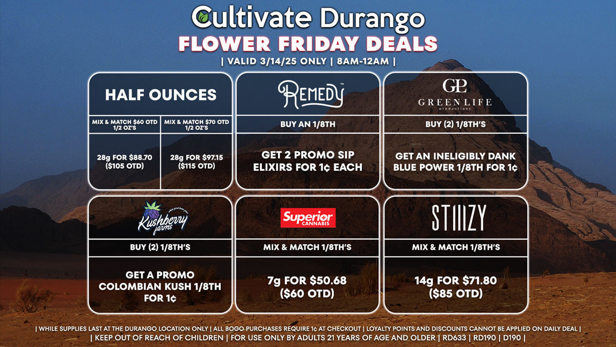 Cultivate Las Vegas Dispensary Daily Deals! Valid FRIDAY 3/14 Only | 8AM-12AM | While Supplies Last!