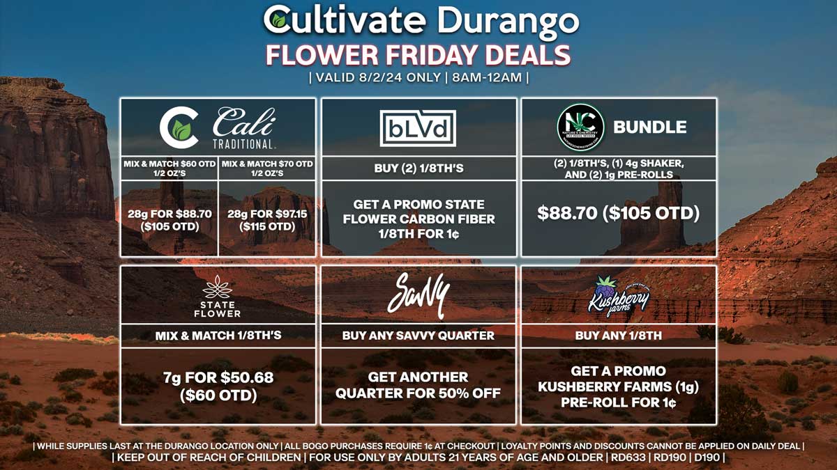 Cultivate Las Vegas Dispensary Daily Deals! Valid FRIDAY 8/2 Only | 8AM-12AM | While Supplies Last!