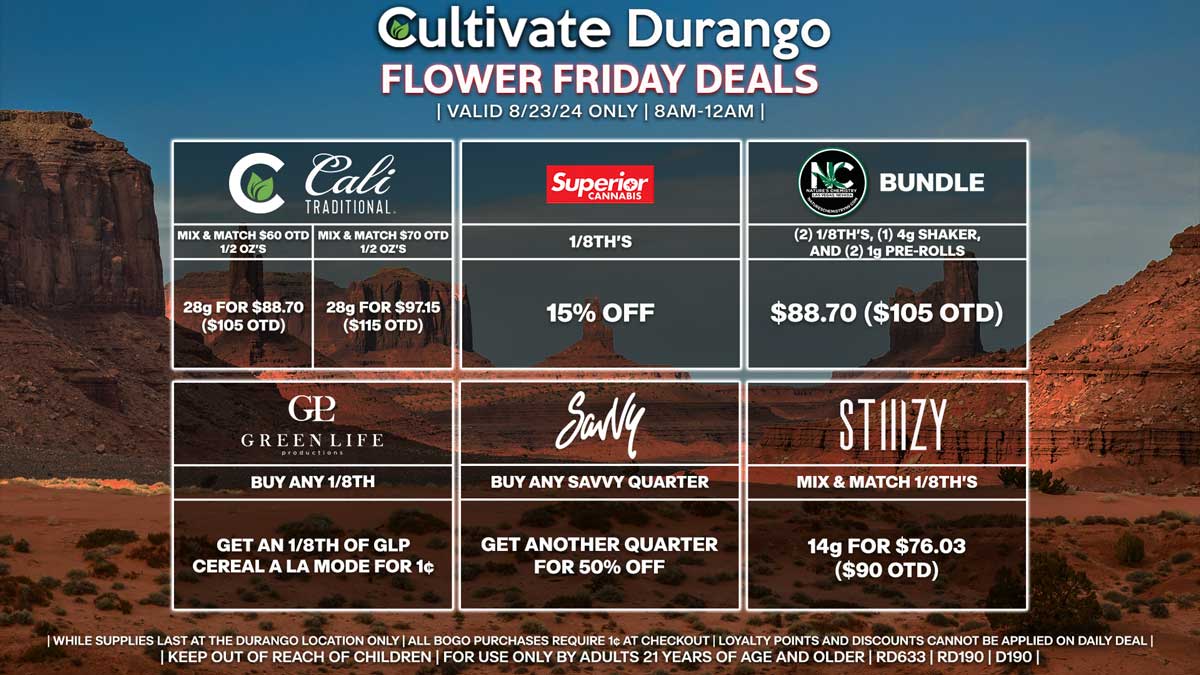 Cultivate Las Vegas Dispensary Daily Deals! Valid FRIDAY 8/23 Only | 8AM-12AM | While Supplies Last!