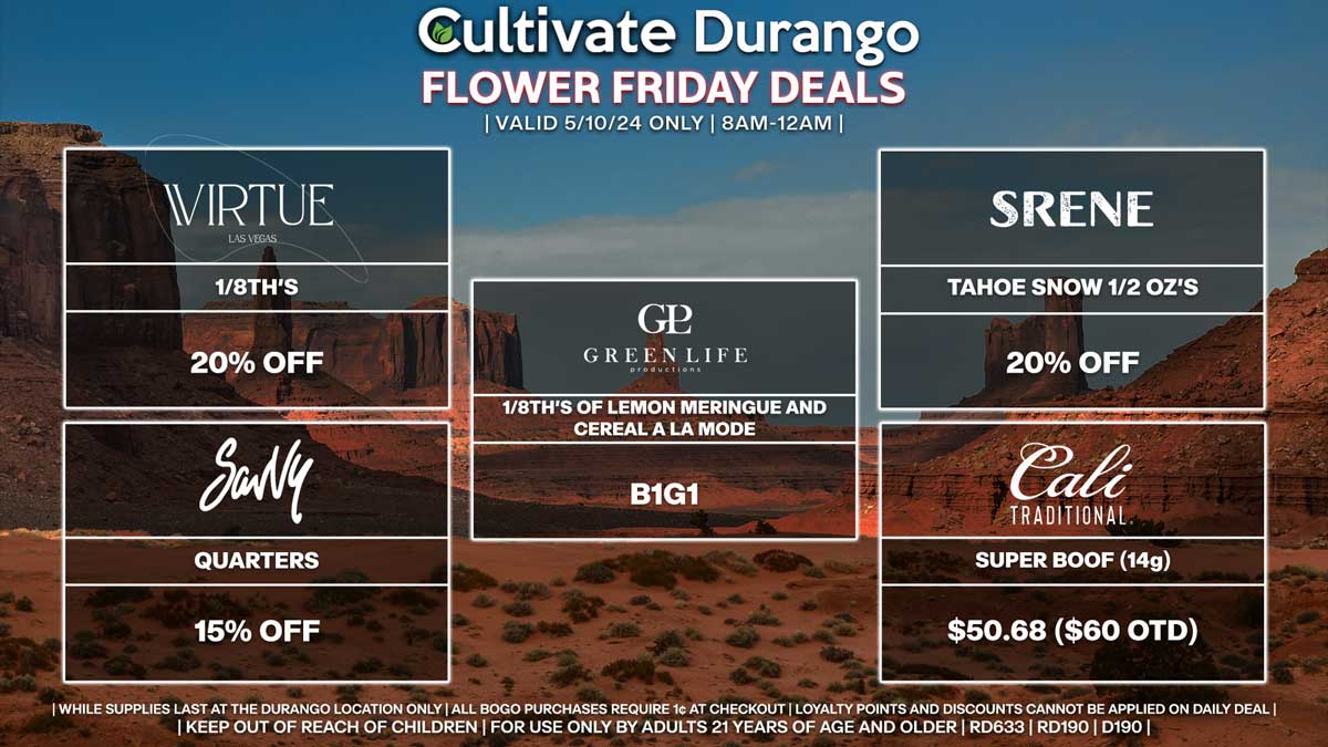 Cultivate Las Vegas Dispensary Daily Deals! Valid FRIDAY 5/10 Only | 8AM-12AM | While Supplies Last!