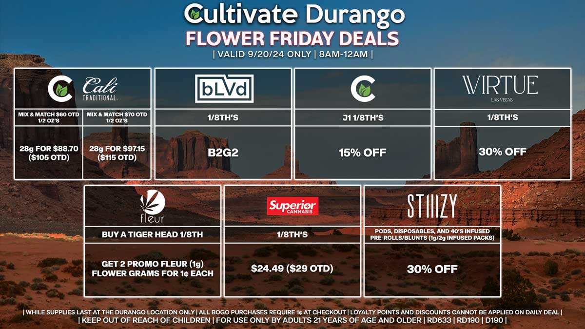 Cultivate Las Vegas Dispensary Daily Deals! Valid FRIDAY 9/20 Only | 8AM-12AM | While Supplies Last!