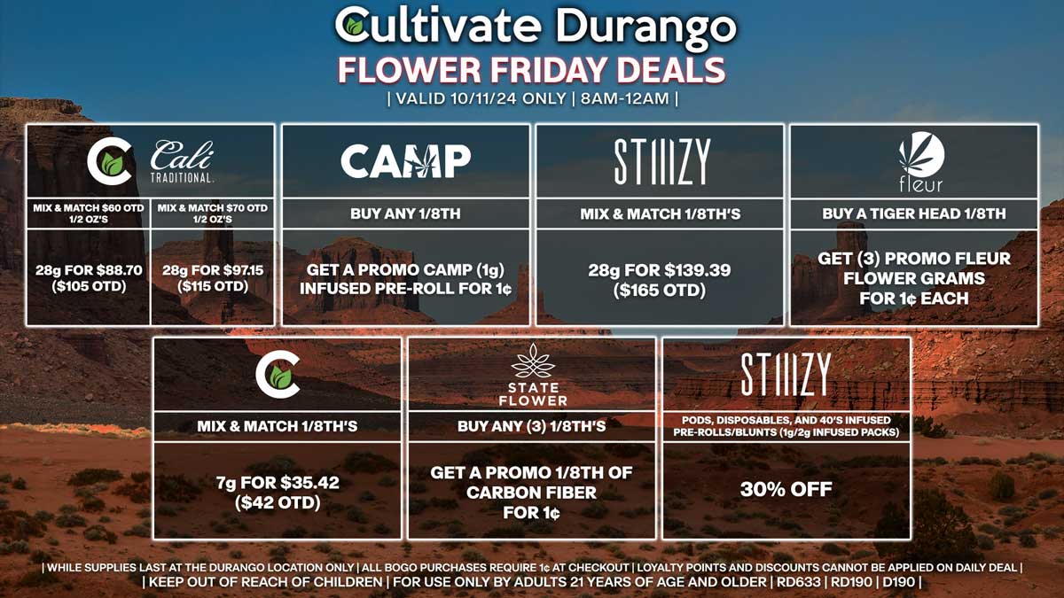 Cultivate Las Vegas Dispensary Daily Deals! Valid FRIDAY 10/11 Only | 8AM-12AM | While Supplies Last!