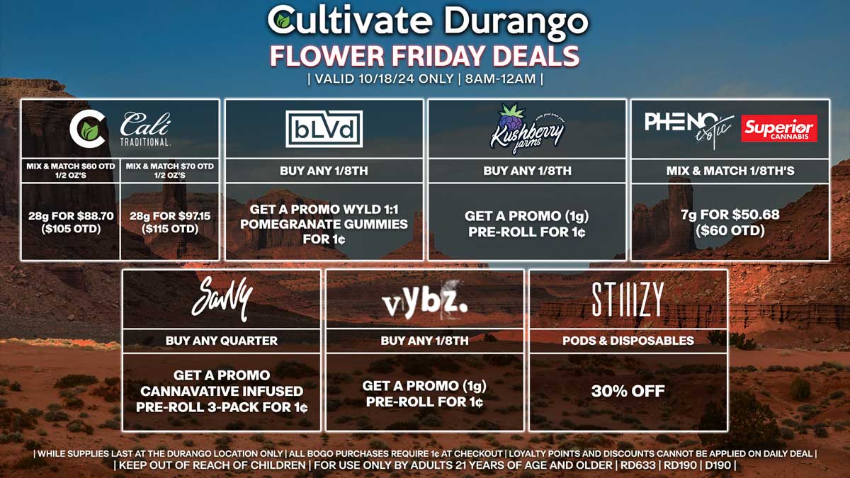 Cultivate Las Vegas Dispensary Daily Deals! Valid FRIDAY 10/18 Only | 8AM-12AM | While Supplies Last!