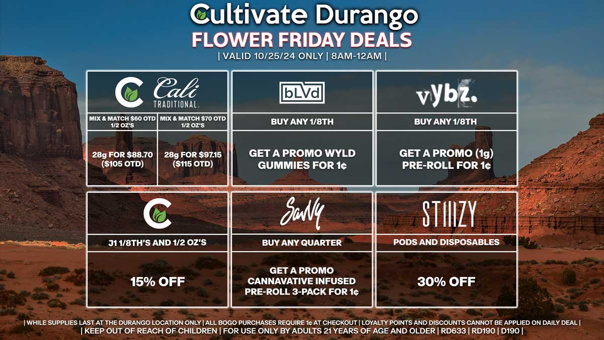 Cultivate Las Vegas Dispensary Daily Deals! Valid FRIDAY 10/25 Only | 8AM-12AM | While Supplies Last!