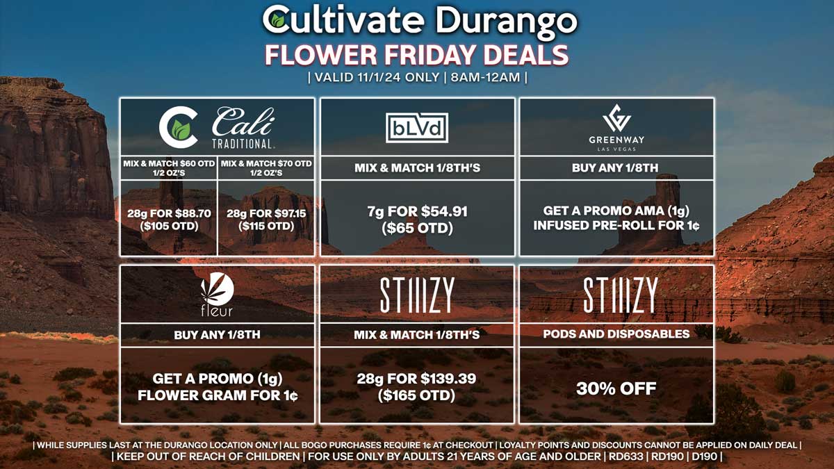 Cultivate Las Vegas Dispensary Daily Deals! Valid FRIDAY 11/1 Only | 8AM-12AM | While Supplies Last!