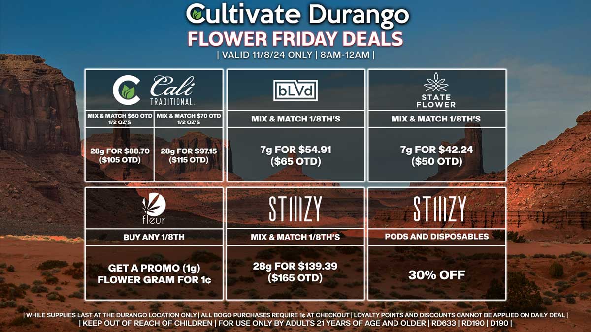 Cultivate Las Vegas Dispensary Daily Deals! Valid FRIDAY 11/8 Only | 8AM-12AM | While Supplies Last!