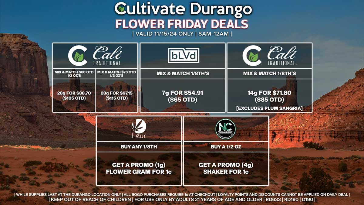 Cultivate Las Vegas Dispensary Daily Deals! Valid FRIDAY 11/15 Only | 8AM-12AM | While Supplies Last!