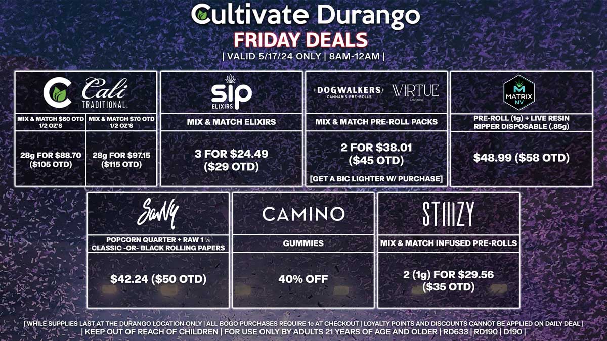 Cultivate Las Vegas Dispensary Daily Deals! Valid FRIDAY 5/17 Only | 8AM-12AM | While Supplies Last!