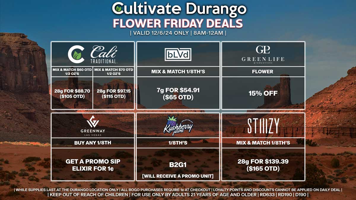 Cultivate Las Vegas Dispensary Daily Deals! Valid FRIDAY 12/6 Only | 8AM-12AM | While Supplies Last!