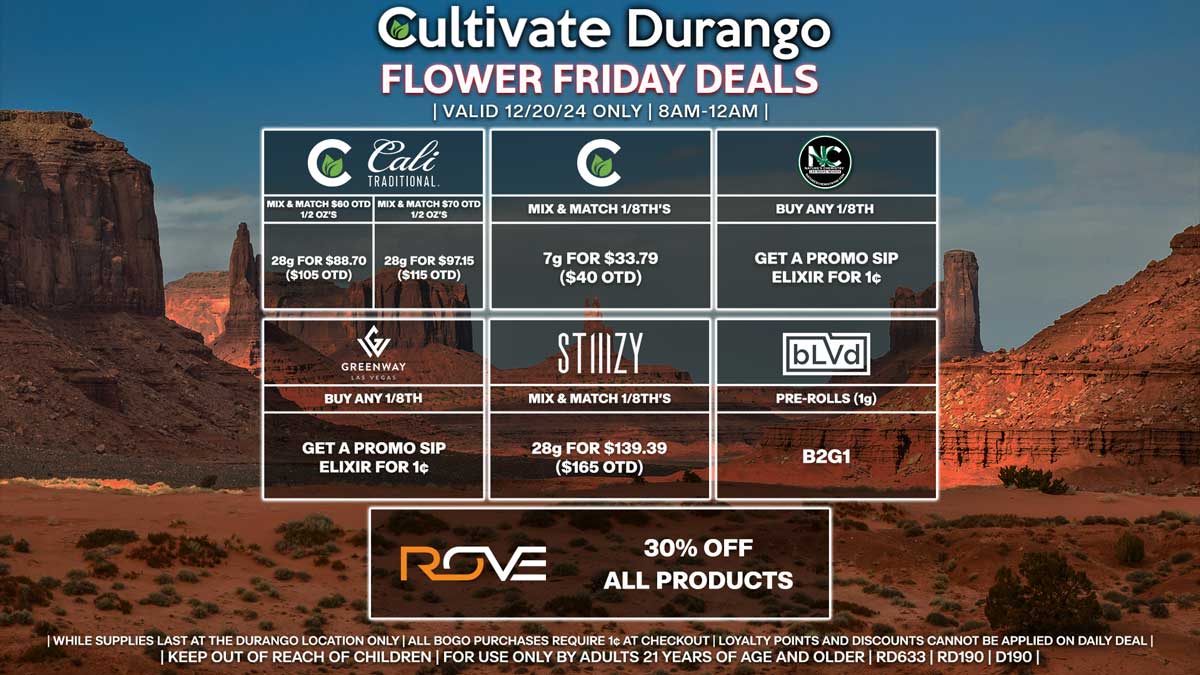 Cultivate Las Vegas Dispensary Daily Deals! Valid FRIDAY 12/20 Only | 8AM-12AM | While Supplies Last!