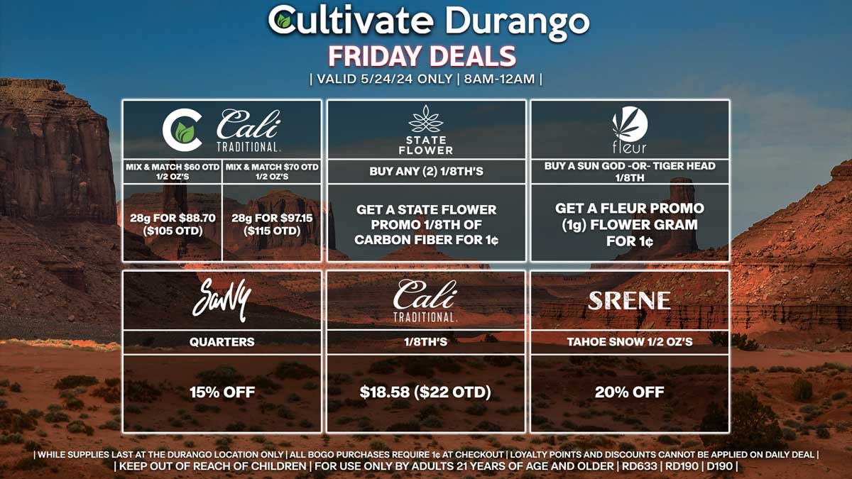 Cultivate Las Vegas Dispensary Daily Deals! Valid FRIDAY 5/24 Only | 8AM-12AM | While Supplies Last!