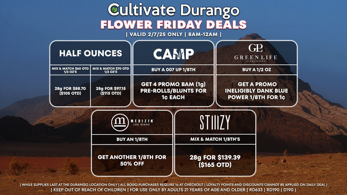 Cultivate Las Vegas Dispensary Daily Deals! Valid FRIDAY 2/7 Only | 8AM-12AM | While Supplies Last!