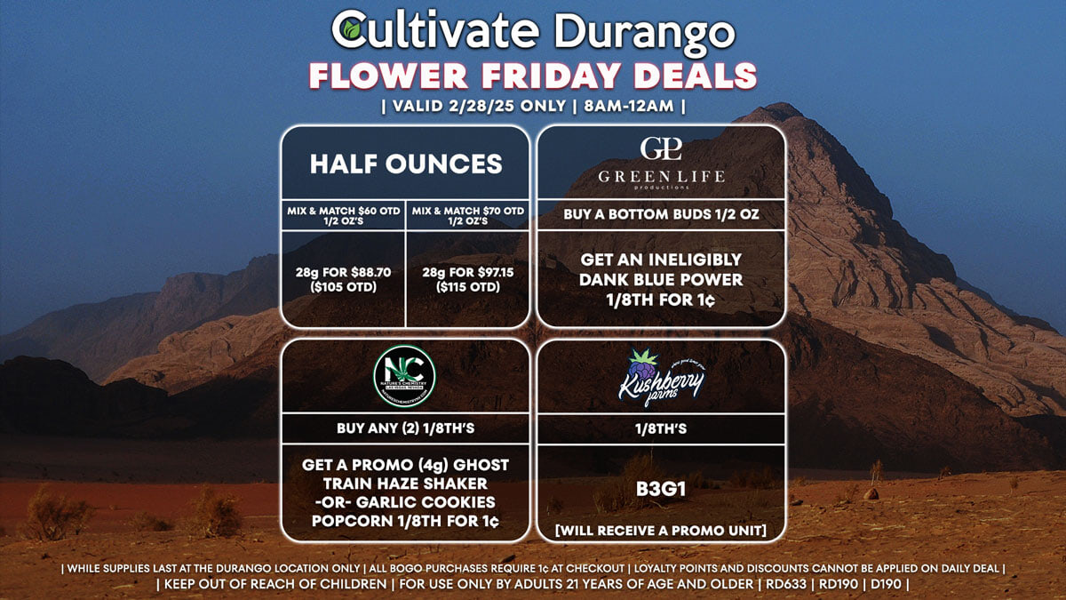 Cultivate Las Vegas Dispensary Daily Deals! Valid FRIDAY 2/28 Only | 8AM-12AM | While Supplies Last!