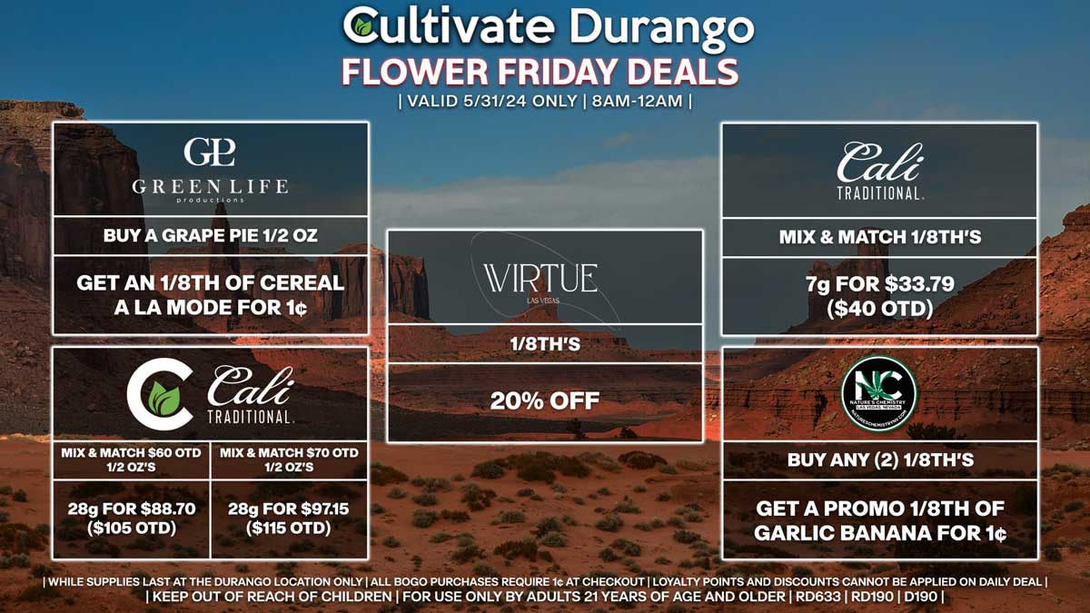 Cultivate Las Vegas Dispensary Daily Deals! Valid FRIDAY 5/31 Only | 8AM-12AM | While Supplies Last!