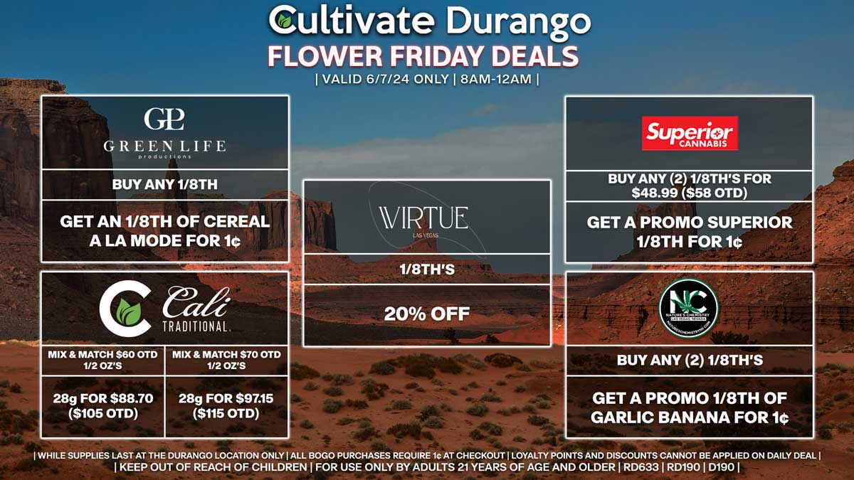 Cultivate Las Vegas Dispensary Daily Deals! Valid FRIDAY 6/7 Only | 8AM-12AM | While Supplies Last!