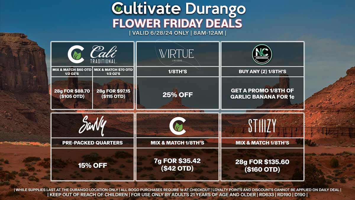 Cultivate Las Vegas Dispensary Daily Deals! Valid FRIDAY 6/28 Only | 8AM-12AM | While Supplies Last!