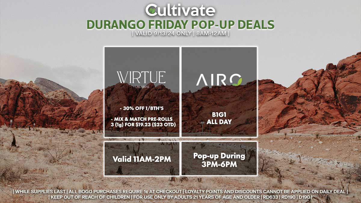 Virtue Airo Las Vegas Cultivate Durango Pop-ups