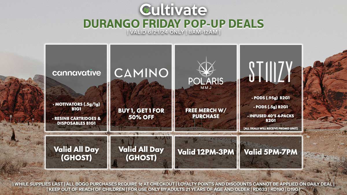 Cannavative Camino Polaris Stiiizy Las Vegas Cultivate Durango Pop-ups