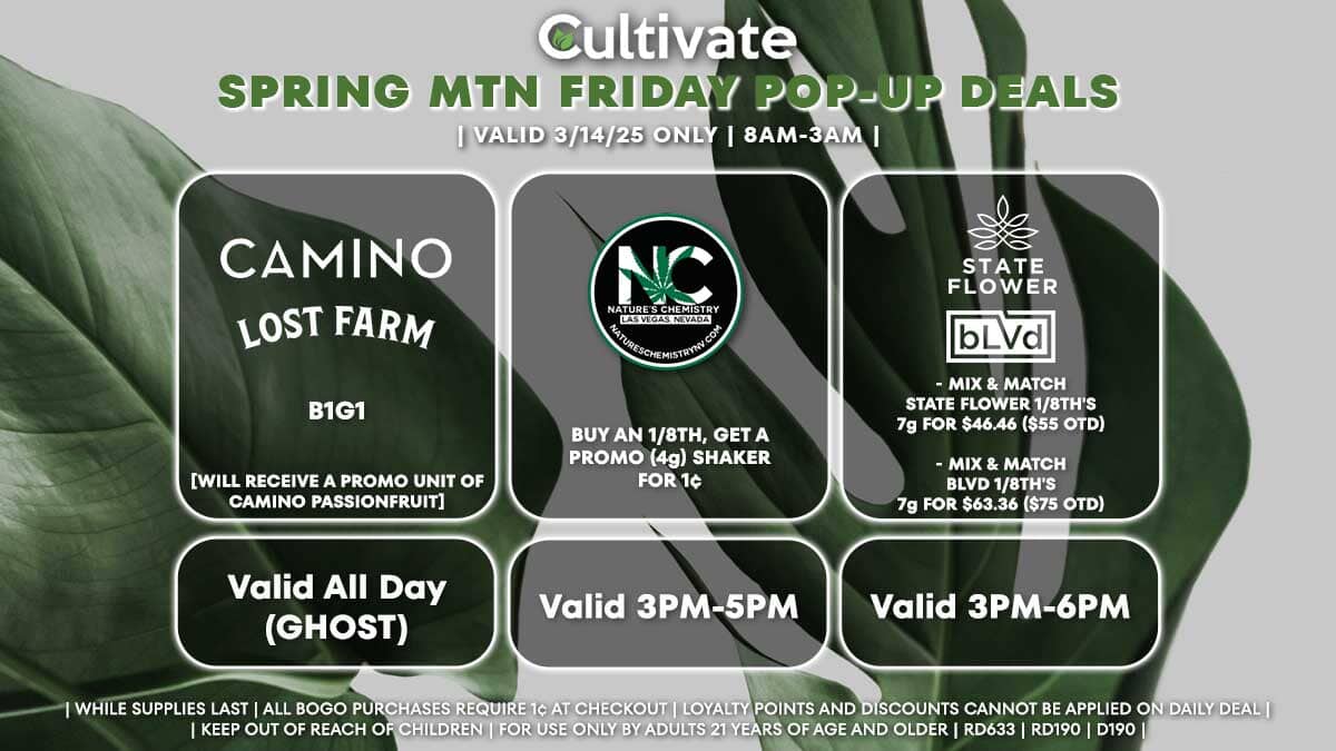 Camino Lost Farm Nature's Chemistry State Flower BLVD Las Vegas Cultivate Spring Mountain Pop-ups