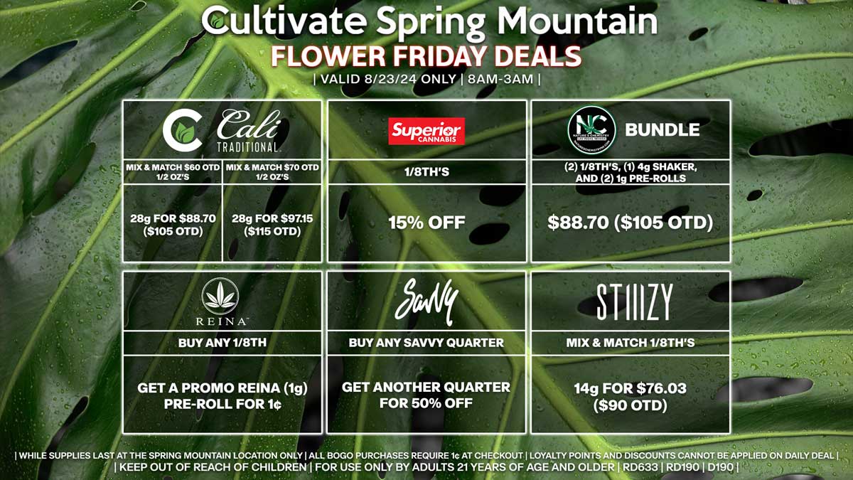 Cultivate Las Vegas Dispensary Daily Deals! Valid FRIDAY 8/23 Only | 8AM-3AM | While Supplies Last!