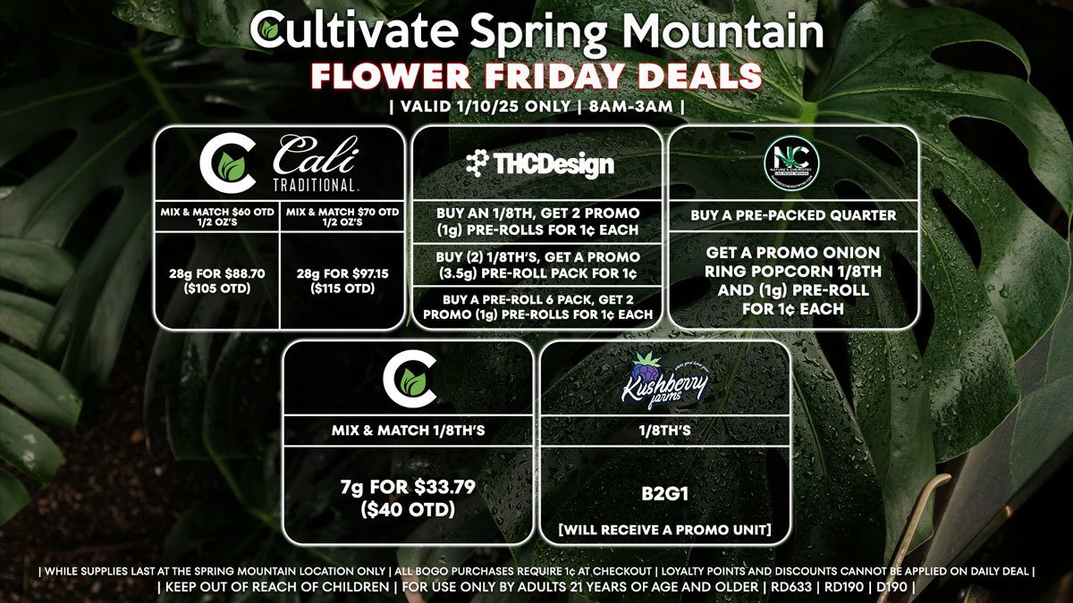 Cultivate Las Vegas Dispensary Daily Deals! Valid FRIDAY 1/10 Only | 8AM-3AM | While Supplies Last!