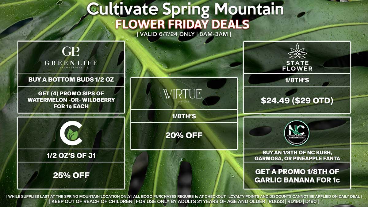 Cultivate Las Vegas Dispensary Daily Deals! Valid FRIDAY 6/7 Only | 8AM-3AM | While Supplies Last!