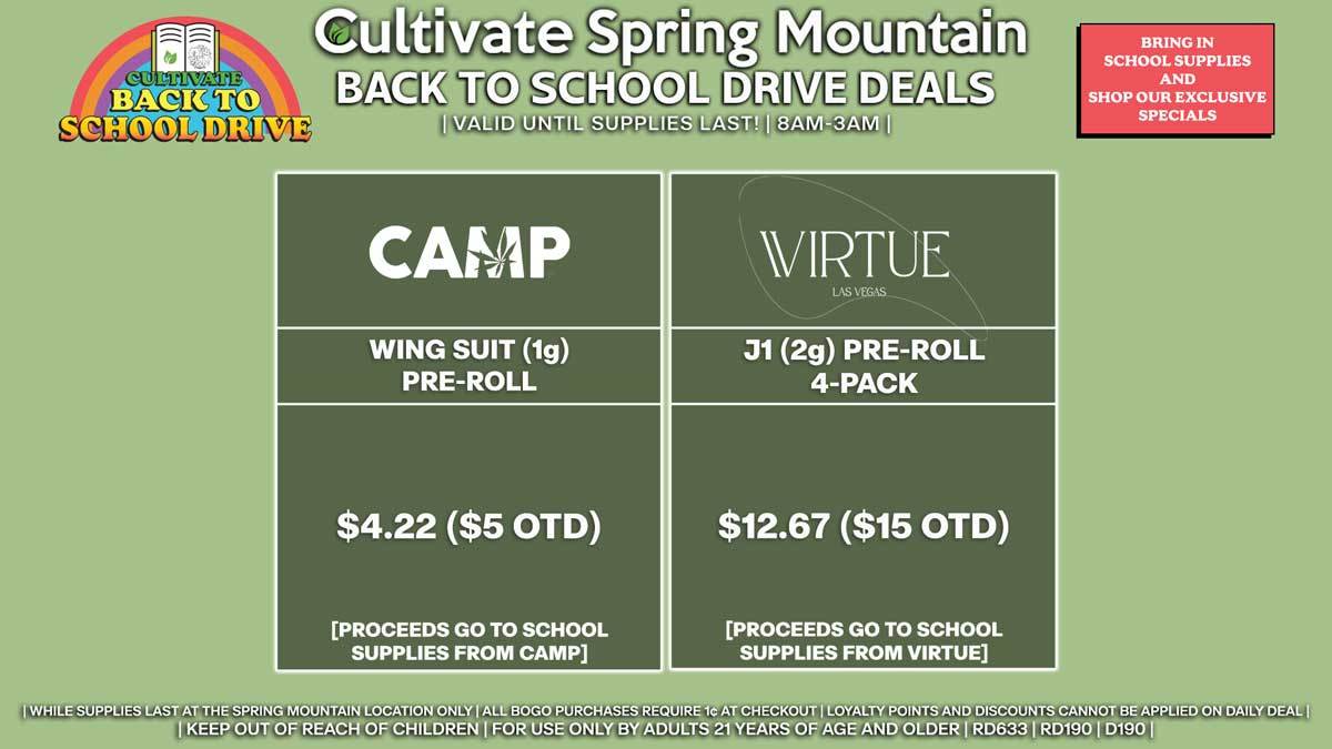 Cultivate Las Vegas Dispensary Back To School Drive Deals! Valid Until Supplies Last! | 8AM-3AM | Donation Special