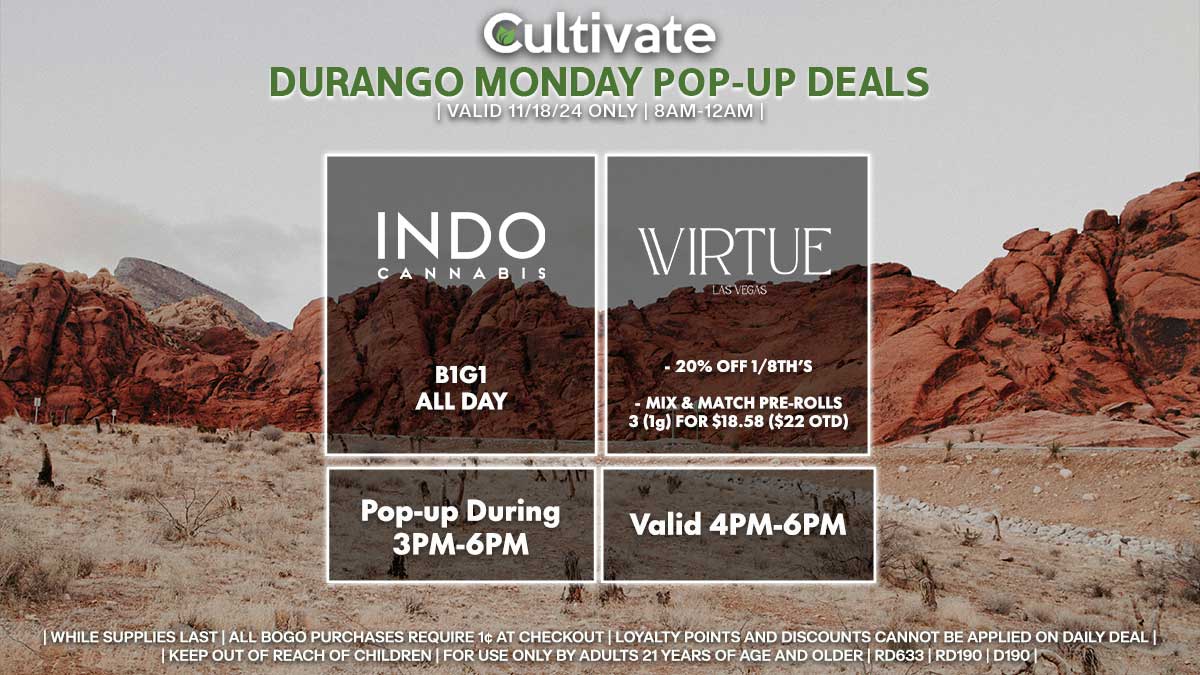 Indo Virtue Las Vegas Cultivate Durango pop-ups