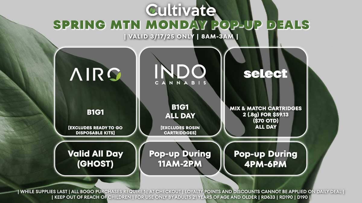 Airo Indo Select Las Vegas Cultivate Spring Mountain Pop-ups