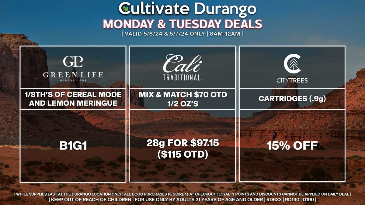 Cultivate Las Vegas Dispensary Daily Deals! Valid MONDAY & TUESDAY 5/6-5/7 Only | 8AM-12AM | While Supplies Last!