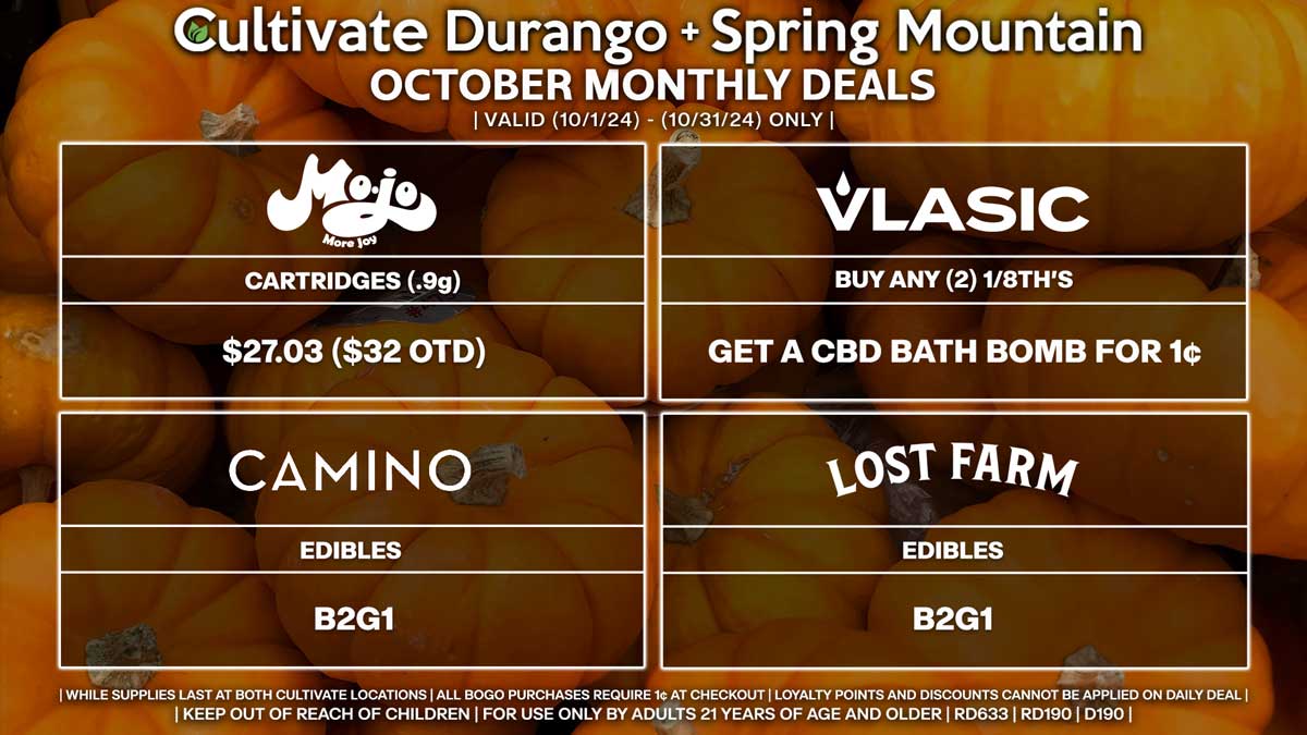 Cultivate Las Vegas Dispensary Daily Deals! Valid Month of October 10/1-10/31 Only | While Supplies Last!