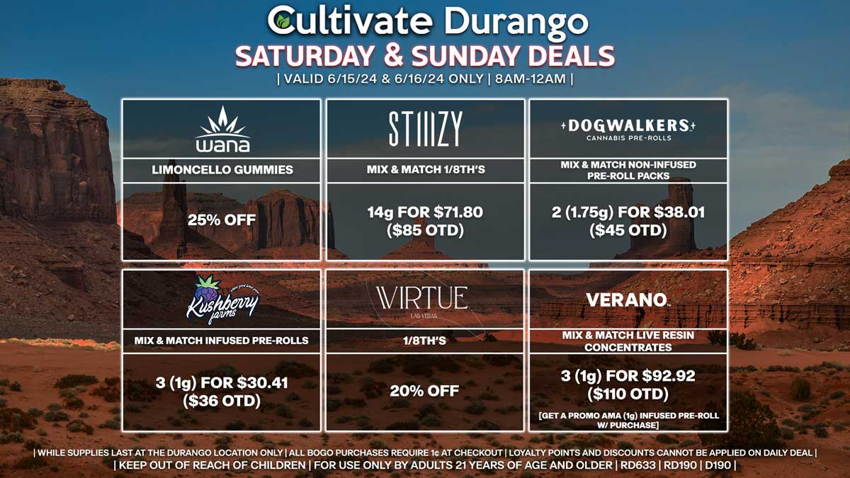 Cultivate Las Vegas Dispensary Daily Deals! Valid SATURDAY & SUNDAY 6/15-6/16 Only | 8AM-12AM | While Supplies Last!