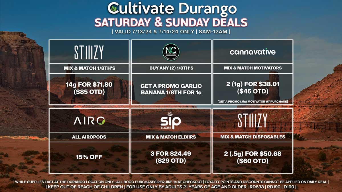 Cultivate Las Vegas Dispensary Daily Deals! Valid SATURDAY & SUNDAY 7/13-7/14 Only | 8AM-12AM | While Supplies Last!