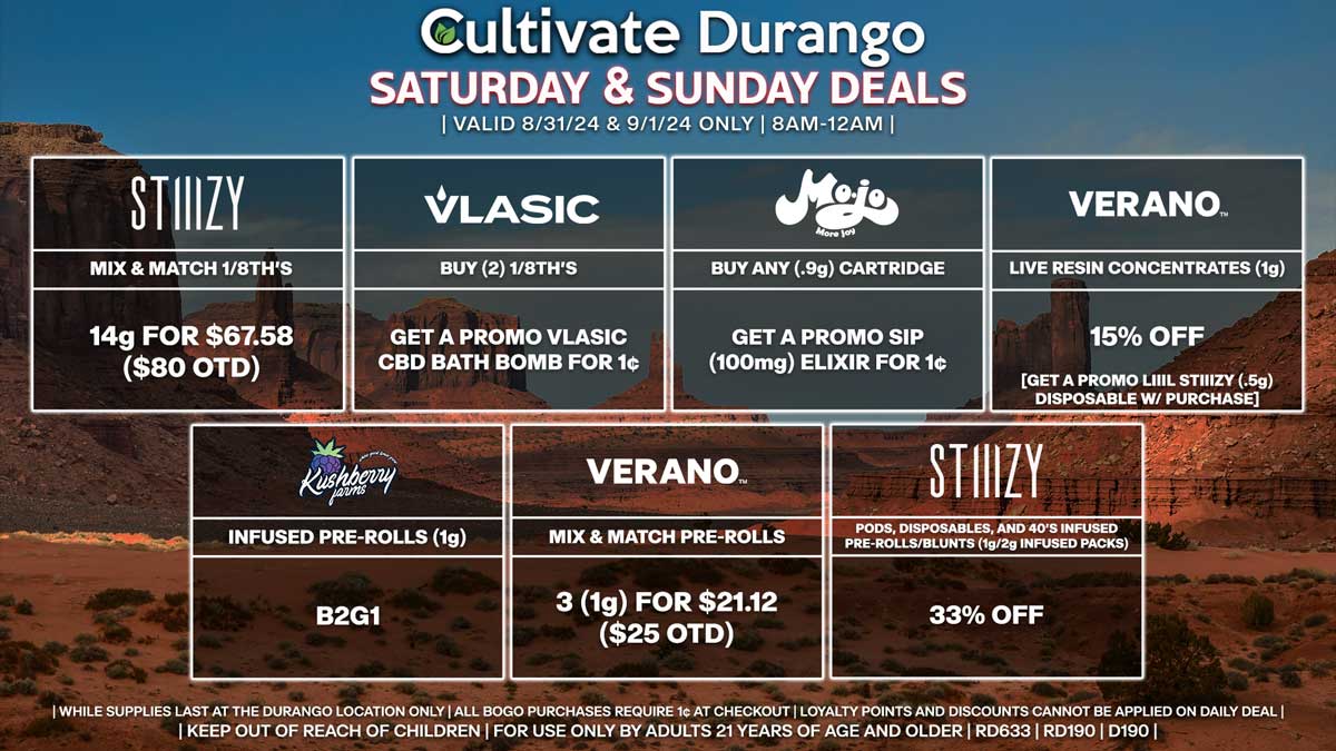 Cultivate Las Vegas Dispensary Daily Deals! Valid SATURDAY & SUNDAY 8/31-9/1 Only | 8AM-12AM | While Supplies Last!