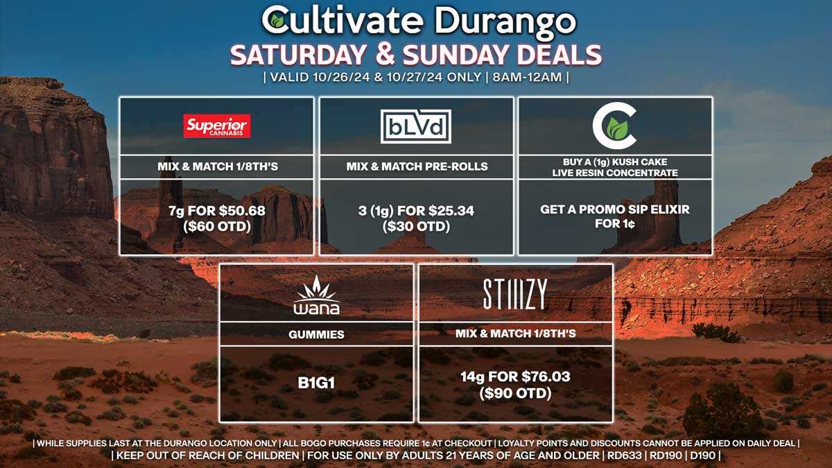 Cultivate Las Vegas Dispensary Daily Deals! Valid SATURDAY & SUNDAY 10/26-10/27 Only | 8AM-12AM | While Supplies Last!