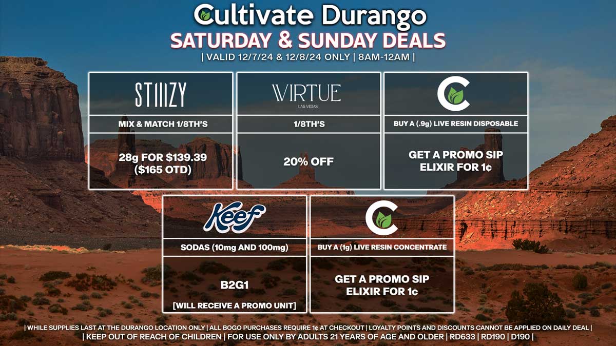 Cultivate Las Vegas Dispensary Daily Deals! Valid SATURDAY & SUNDAY 12/7-12/8 Only | 8AM-12AM | While Supplies Last!