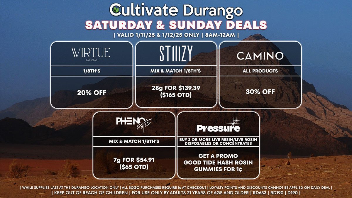 Cultivate Las Vegas Dispensary Daily Deals! Valid SATURDAY & SUNDAY 1/11-1/12 Only | 8AM-12AM | While Supplies Last!