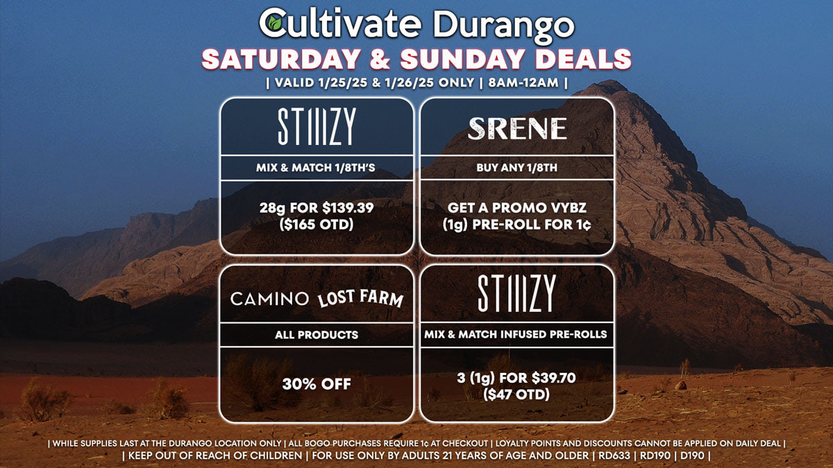 Cultivate Las Vegas Dispensary Daily Deals! Valid SATURDAY & SUNDAY 1/25-1/26 Only | 8AM-12AM | While Supplies Last!