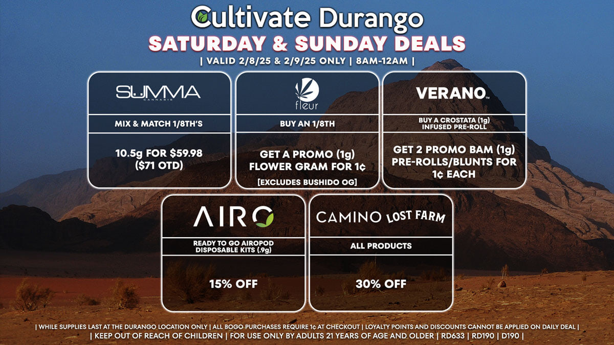 Cultivate Las Vegas Dispensary Daily Deals! Valid SATURDAY & SUNDAY 2/8-2/9 Only | 8AM-12AM | While Supplies Last!