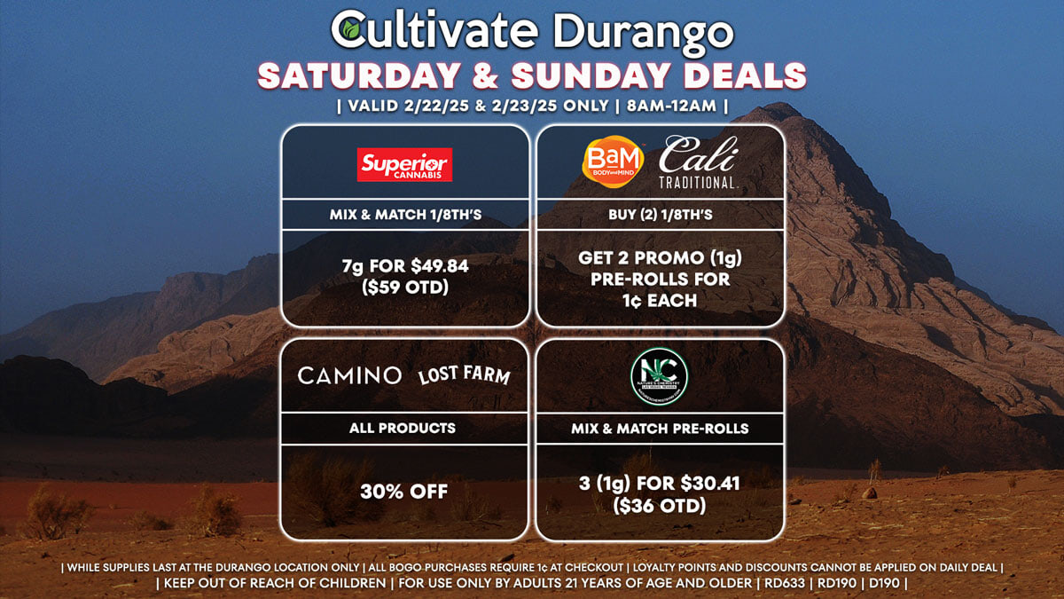 Cultivate Las Vegas Dispensary Daily Deals! Valid SATURDAY & SUNDAY 2/22-2/23 Only | 8AM-12AM | While Supplies Last!